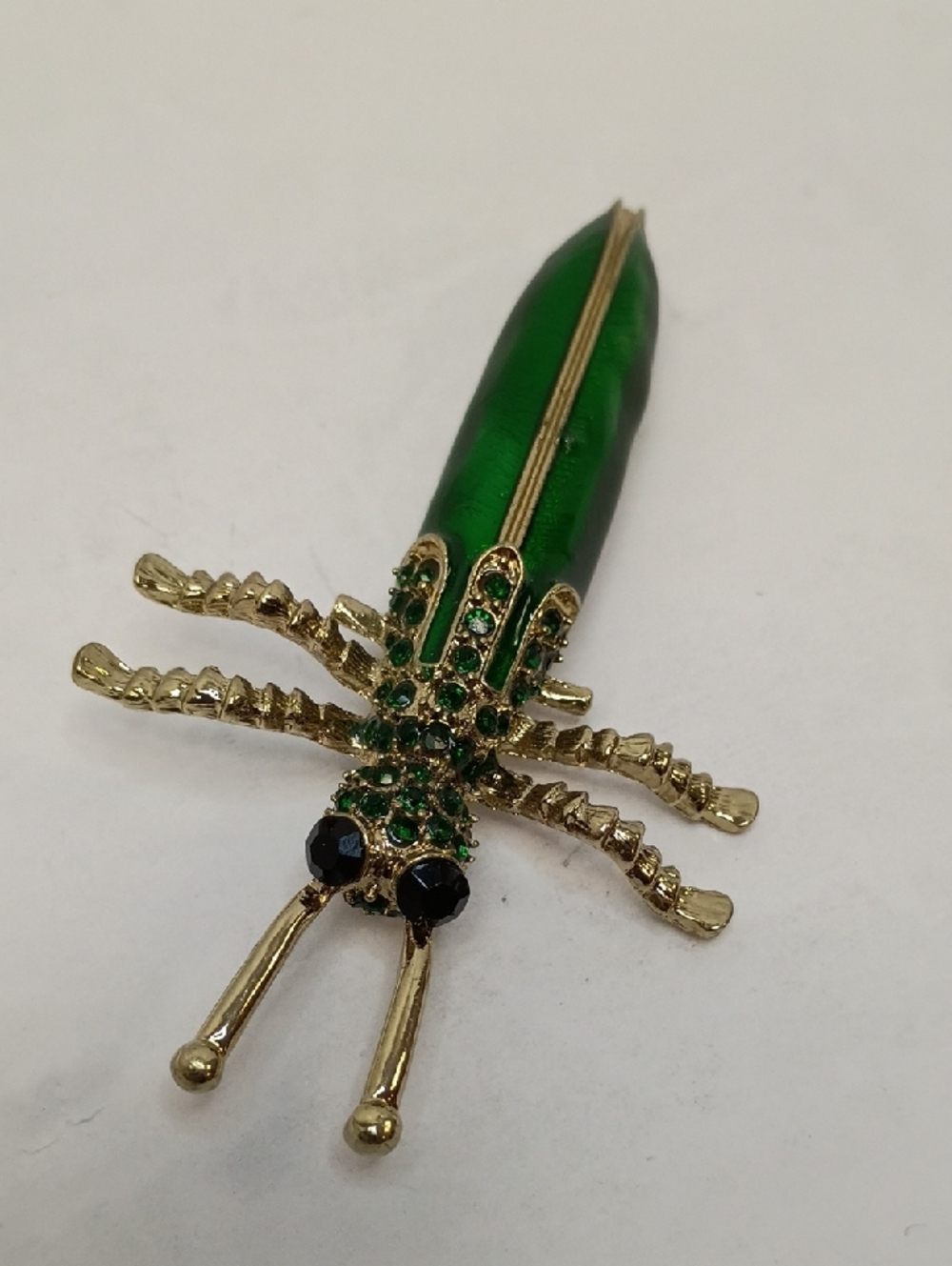 Green Gold Rhinestone Insect Brooch Statement Jewelry Size 3m75"